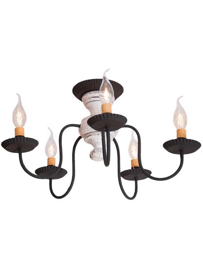 Thorndale Americana Wood and Tin 5-Arm Flush-Mount Ceiling Light in Vintage White.